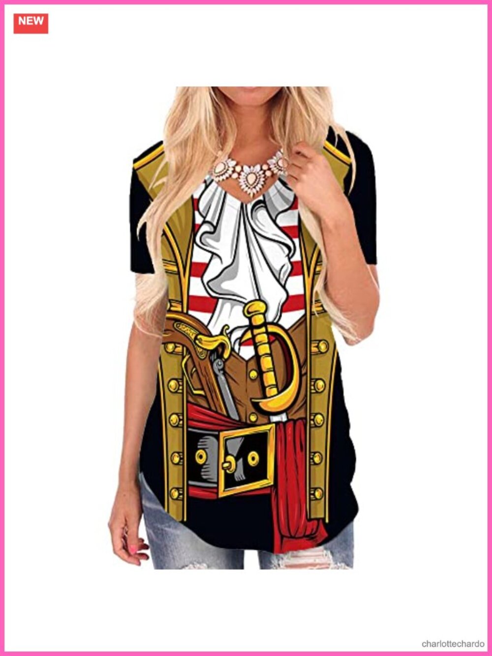 Women's Pirate Novelty V-Neck T-Shirt Funny 3D Print Costume Top